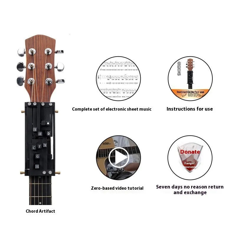 Black automatic chord practice device for beginner folk guitar players with double chord mechanism