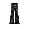 Black women's skinny jeans with a shiny patent leather-like coating and straight-leg fit
