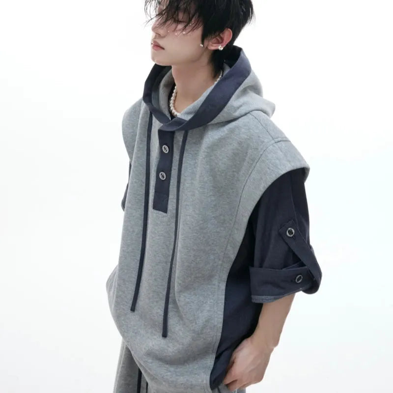 Men's hooded sports leisure suit with three-dimensional stitching on jacket and matching trousers