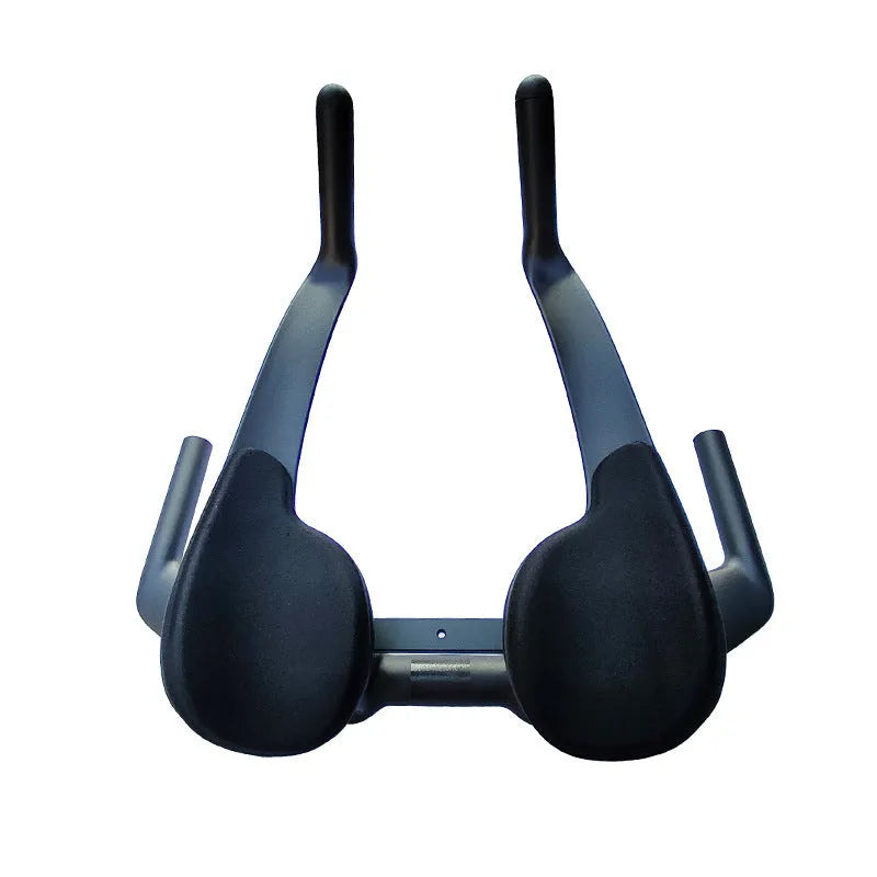 Black carbon fibre TT timing handlebars for road and time trial bikes, showing aero arm rests.