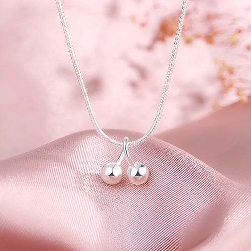 925 silver cherry necklace for women with snake bone chain and adjustable length