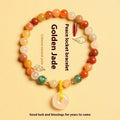 Handmade Chinese style bracelet with natural jinsi jade and red agate 6mm beads and safety buckle clasp