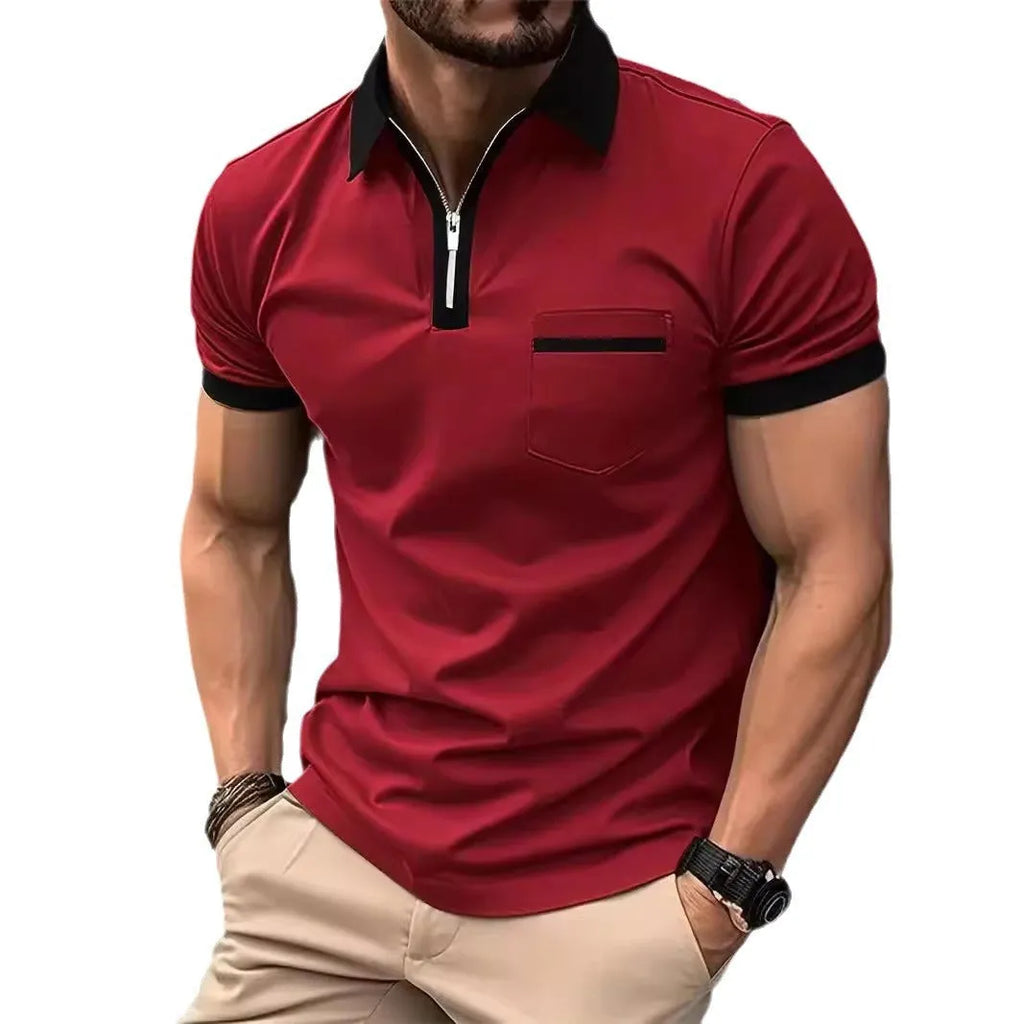 Men's loose fit short sleeve shirt with chest pocket and zipper decoration in multiple colour options