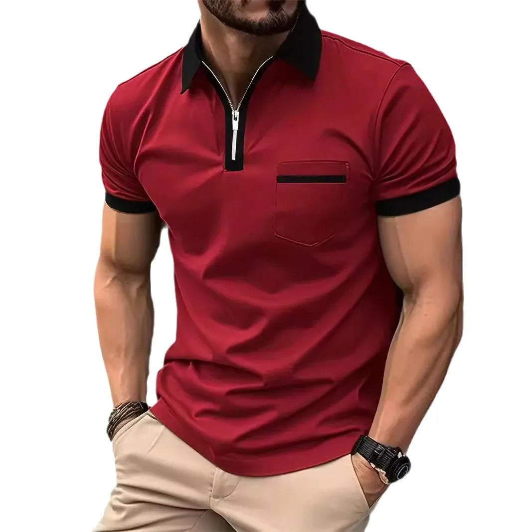 Men's loose fit short sleeve shirt with chest pocket and zipper decoration in multiple colour options