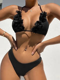 Black women's two-piece swim set with gathered Han-style top and matching shorts