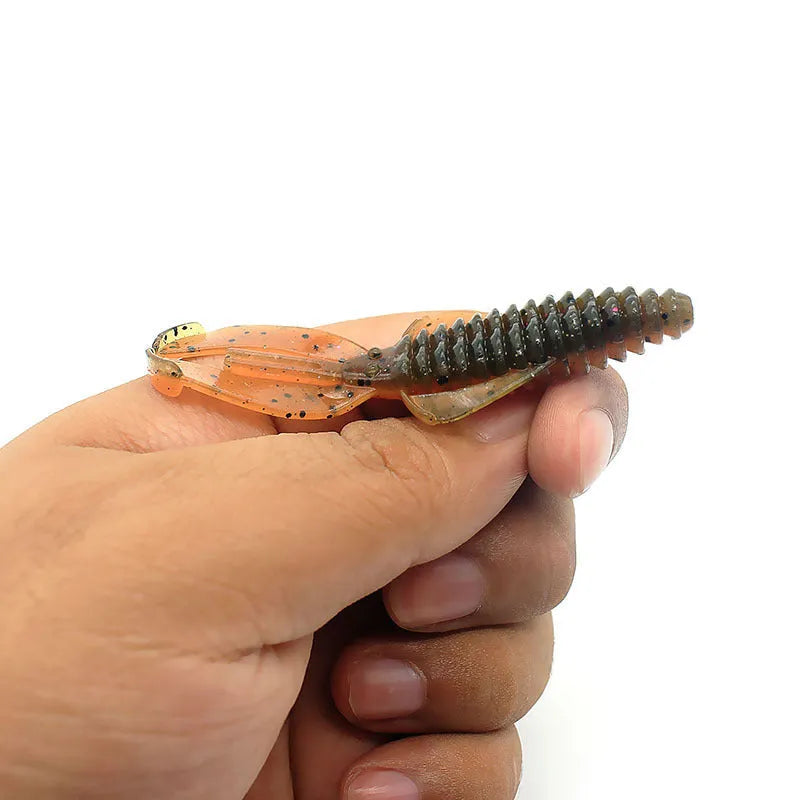 PVC soft bait fishing lure shown in one of 12 colours, in 8cm and 12cm size options.