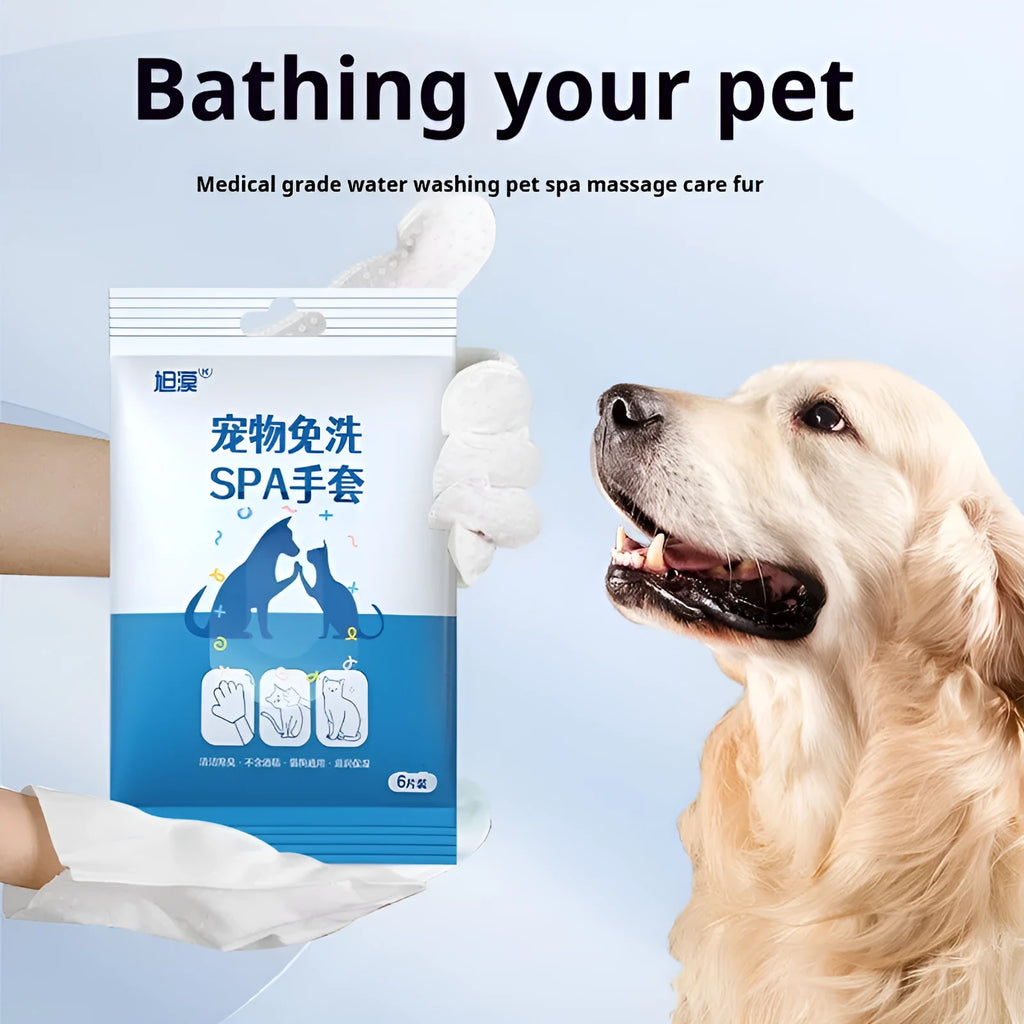 Pet bath-free cleaning gloves wet wipes for dogs, non-woven fabric disposable grooming gloves, pack of 1 or 6 pieces