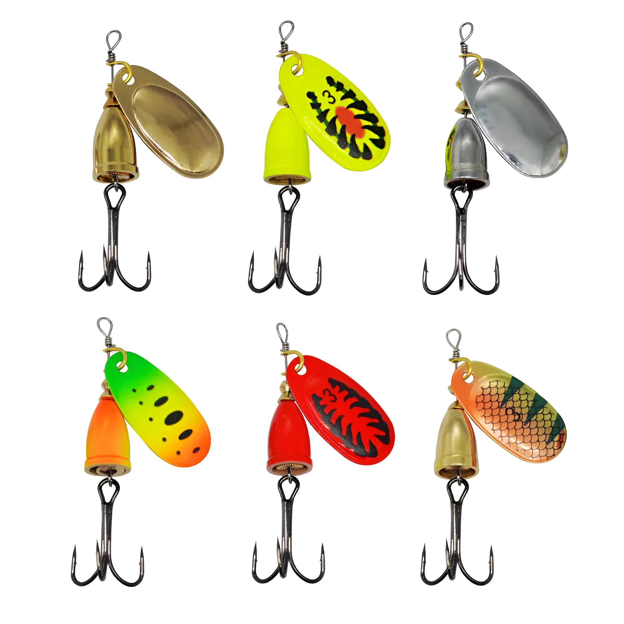 R composite rotating sequins copper bell fishing lure in seven colour variations including gold mesh and rose gold