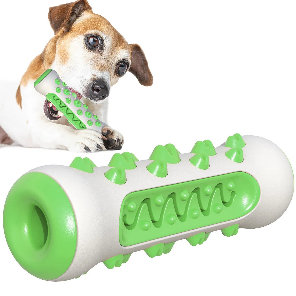 Natural rubber dog dental chew toy in blue colour, showing stick shape for teeth cleaning.