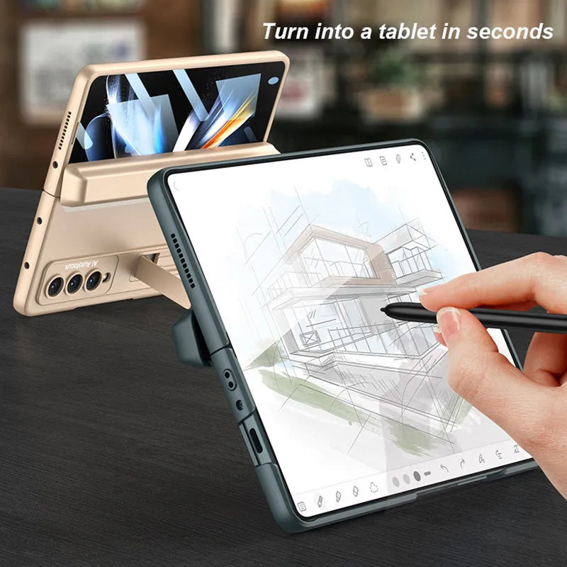 Home folding screen phone case protector for Samsung Galaxy Z Fold 4, magnetic PC cover, champagne gold colour
