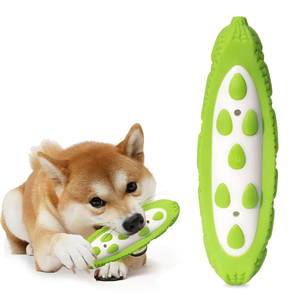 Green and purple dog chew toys showing simulation texture, available in large and small size options