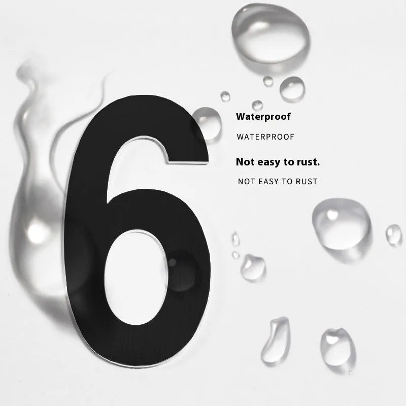Black stainless steel adhesive house number with 7.5cm waterproof characters for outdoor address marking