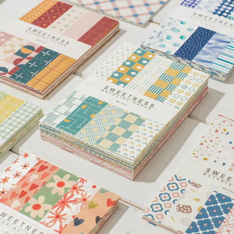 Dessert Supply Series retro collage note paper set showing ten different pastel colours on 56x83mm sheets