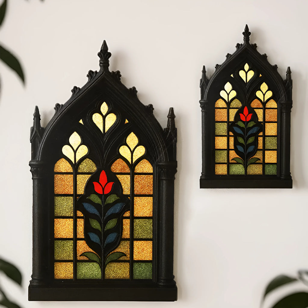 Black wooden Gothic style wall mounted storage rack with pendant shelf design