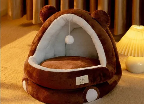 Cat nest four seasons winter warm closed bed with three-layer fleece lining in lightning mouse style for small and large cats
