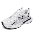 Men's white orange mesh running shoes with round toe and injection moulded sole