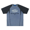 Men's blue hip hop letter print t-shirt with raglan sleeves and loose fit casual style