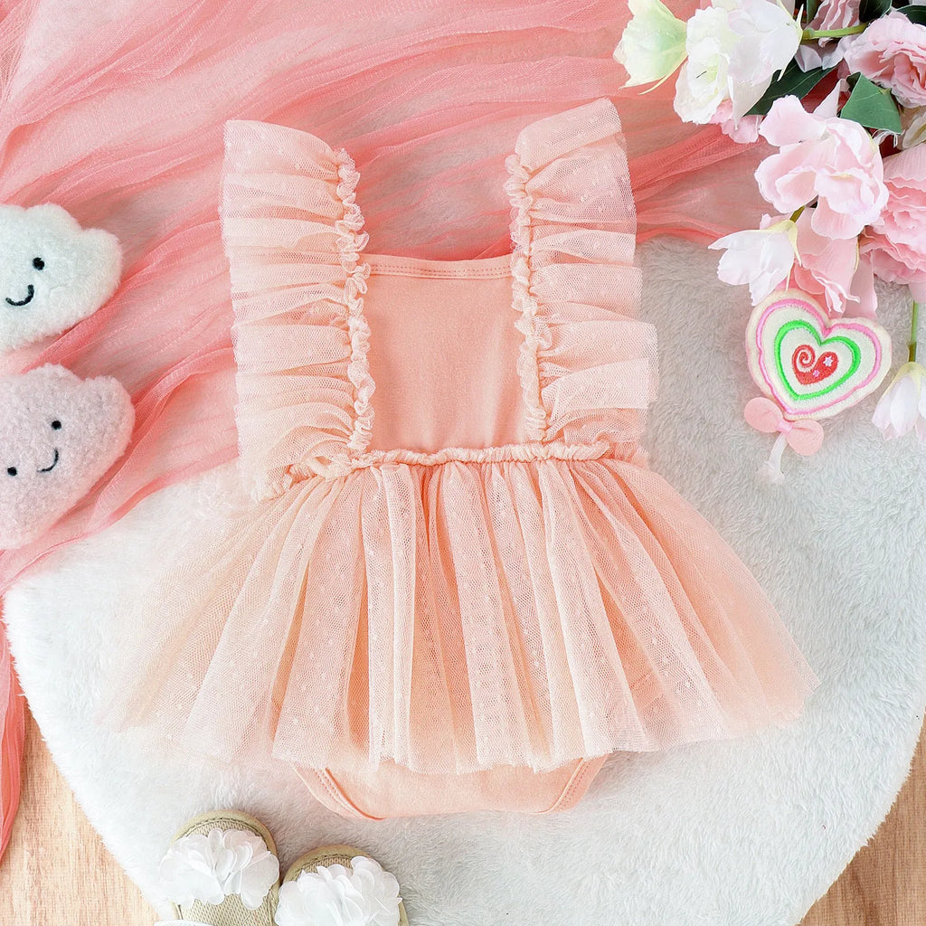 Baby girl cotton jumpsuit in sweet triangle style, sleeveless summer romper in pink colour for 0-18 months