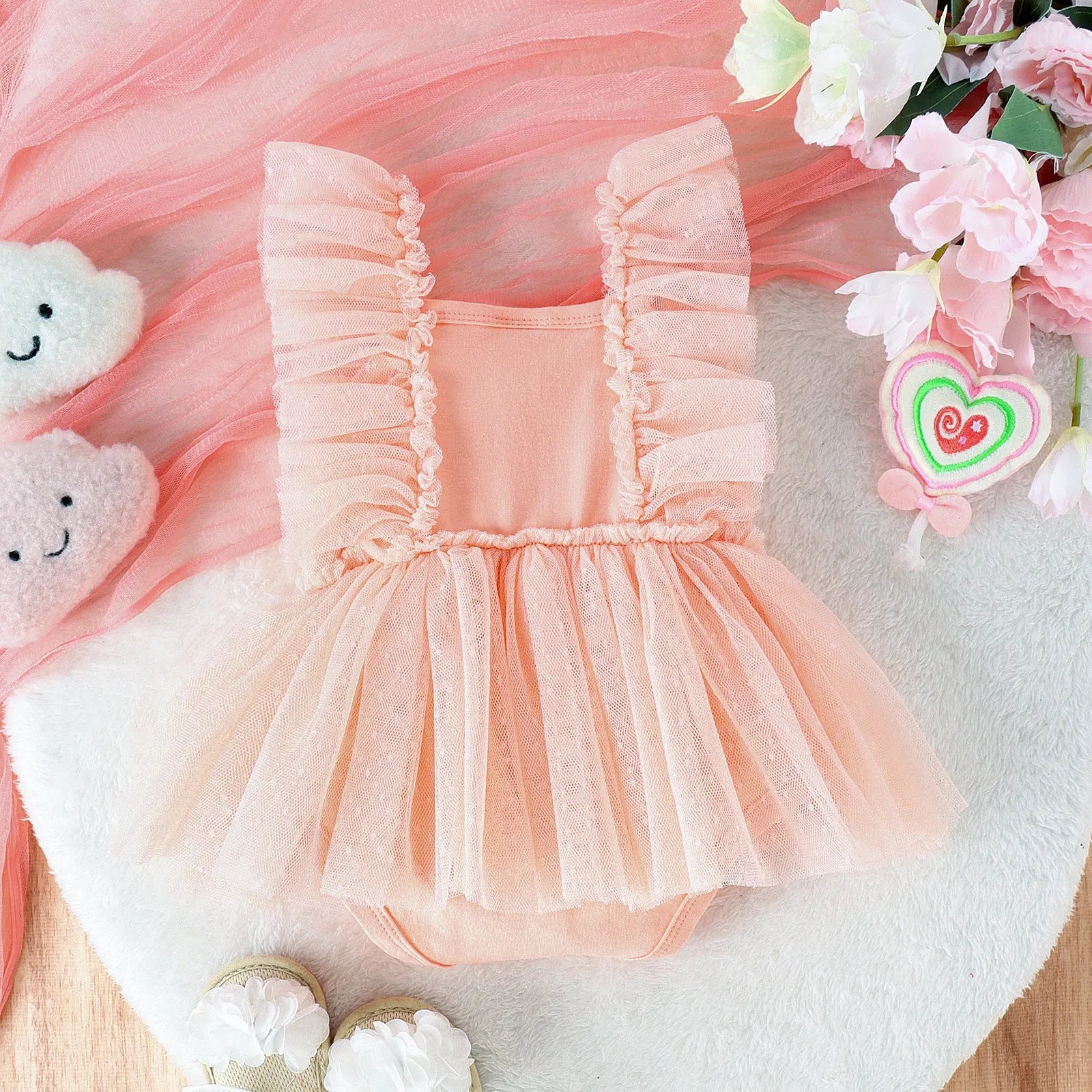 Baby girl cotton jumpsuit in sweet triangle style, sleeveless summer romper in pink colour for 0-18 months