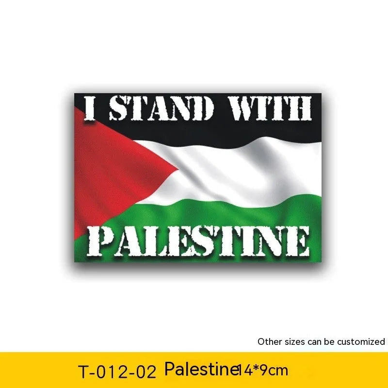 Palestinian flag car decal sticker made from durable PET material for vehicle exterior.