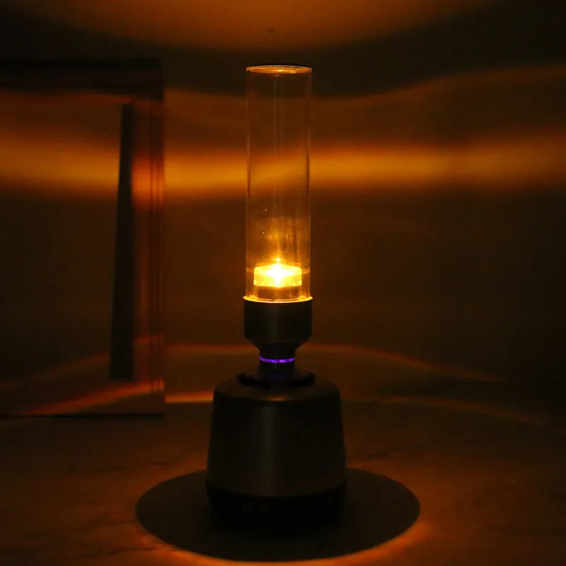 White silver candlelight Bluetooth speaker night light with 90mm diameter cylindrical design