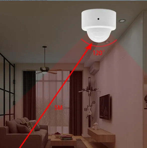 White ZigBee3.0 wireless infrared motion sensor with 120-degree detection angle