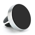 Magnetic car phone holder attached to a vehicle air vent, showing phone mounted and 360-degree rotation.