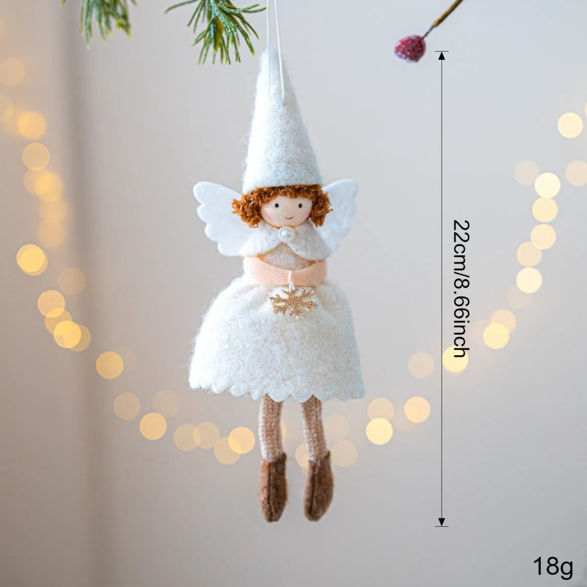 White cloth angel skirt felt pendant ornament with plush construction and hanging loop