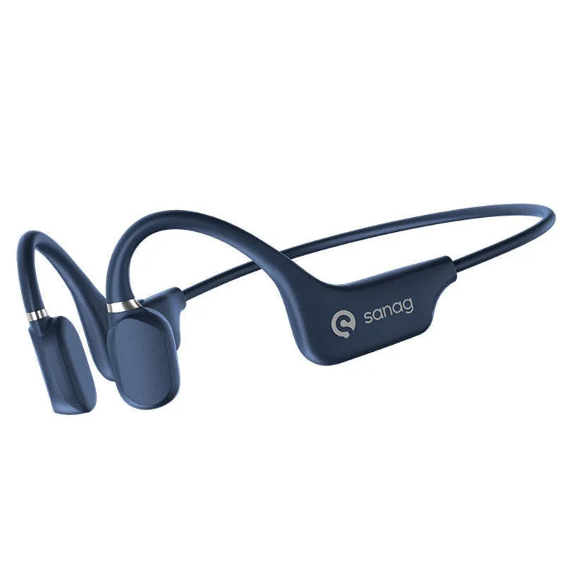 Wireless bone conduction Bluetooth sports headset in hanging neck design on a person running.