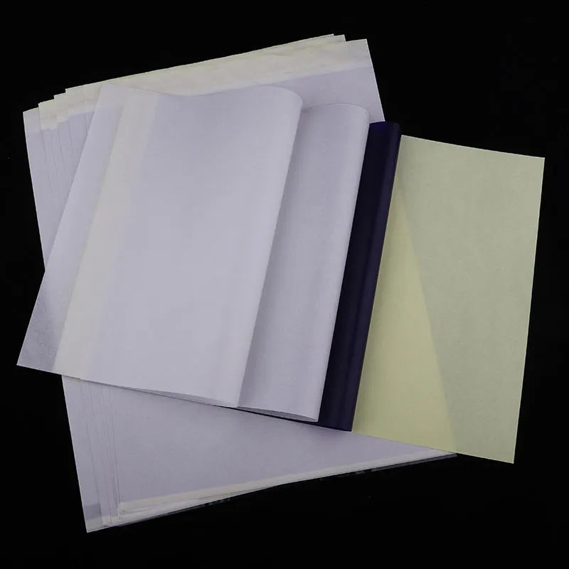 A4 tattoo transfer paper sheets in packaging showing carbon paper construction for stencil creation