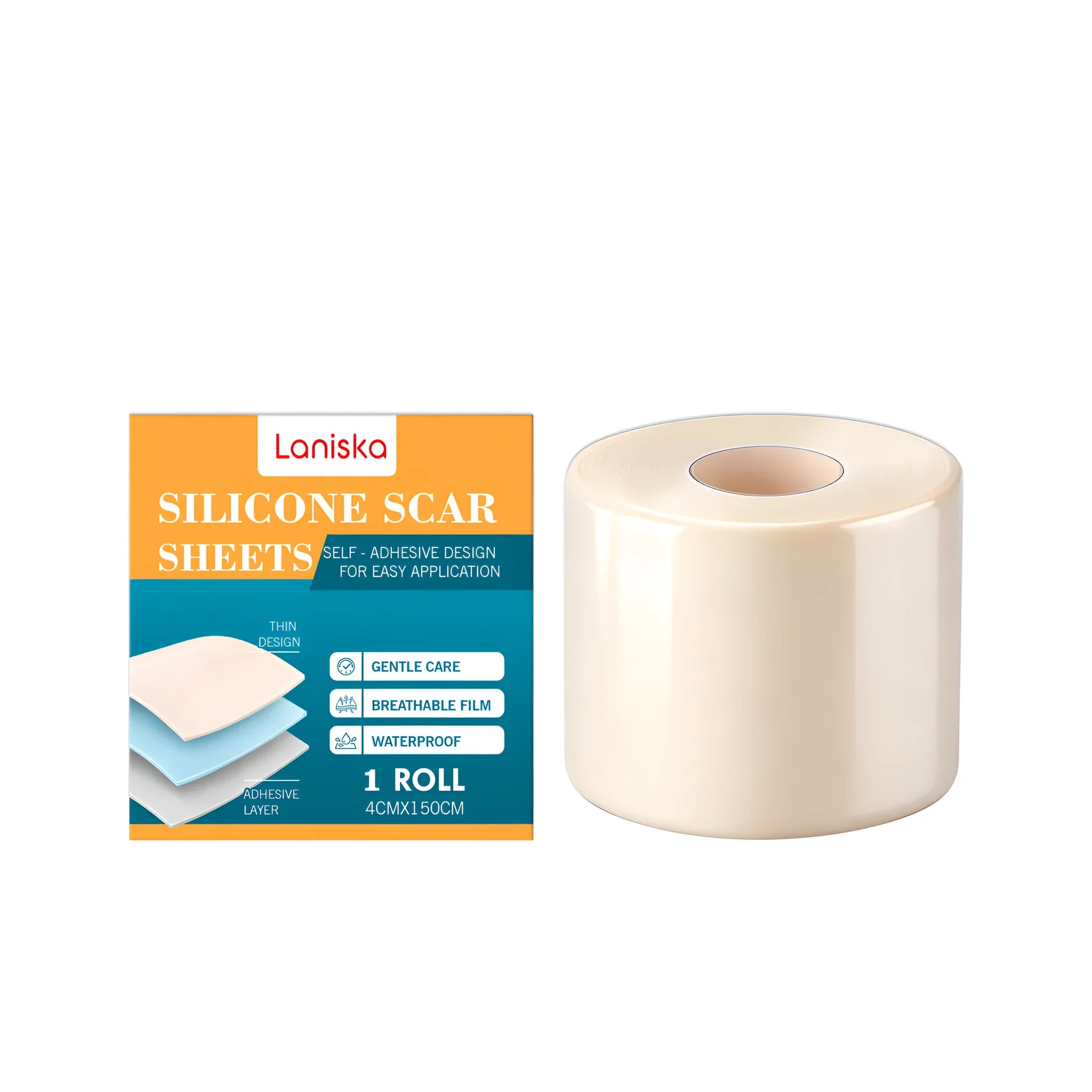 Silicone scar patch roll with flexible silicone sheet for scar treatment on healed cuts, burns, and surgical incisions