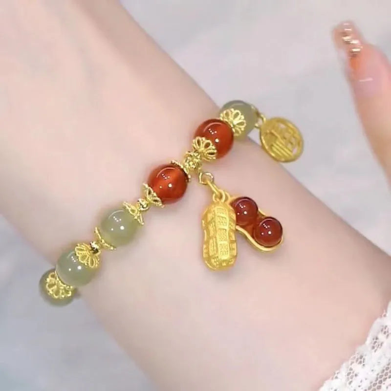 Chinese style bamboo leaf glass bracelet for women with a bamboo joint design.