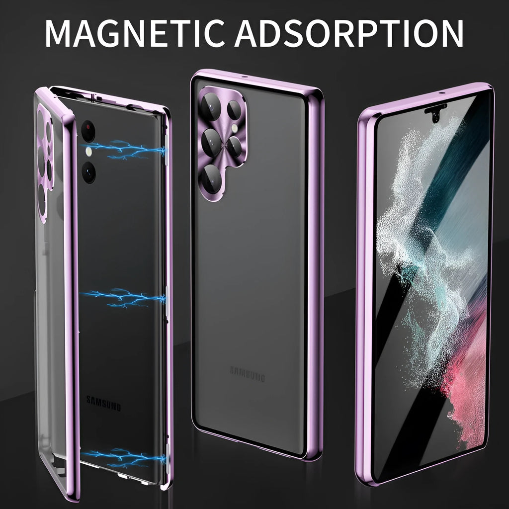 Metal magnetic phone case for Samsung S24 Ultra with a built-in peep-proof mirror in multiple colours.