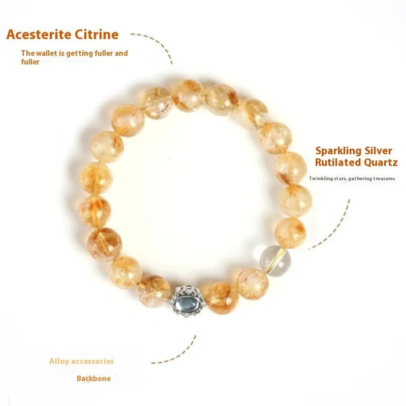 Geometric citrine crystal bracelet with 10mm beads in polished finish