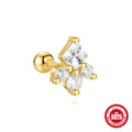 S925 sterling silver square gravel flower stud earrings with electroplated golden finish