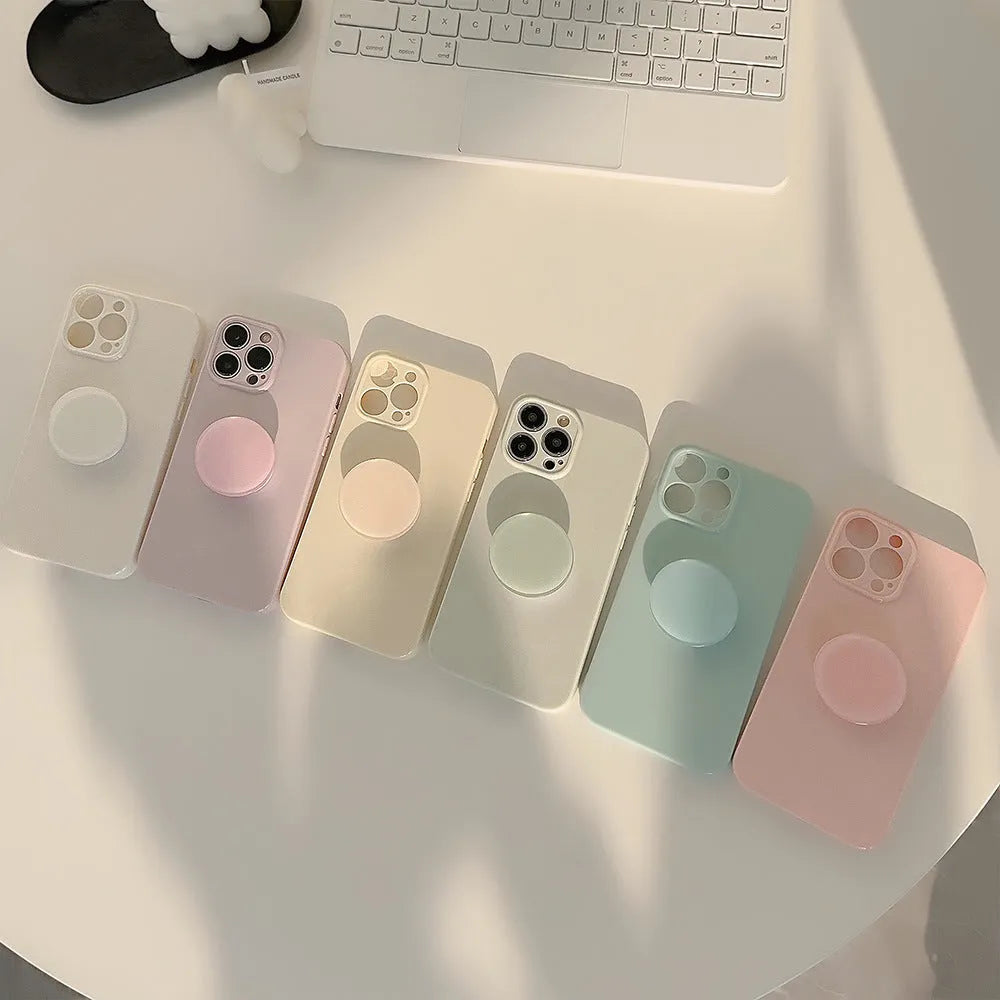 Solid colour TPU bracket phone case for iPhone with detachable kickstand, showing a back view with bracket attached