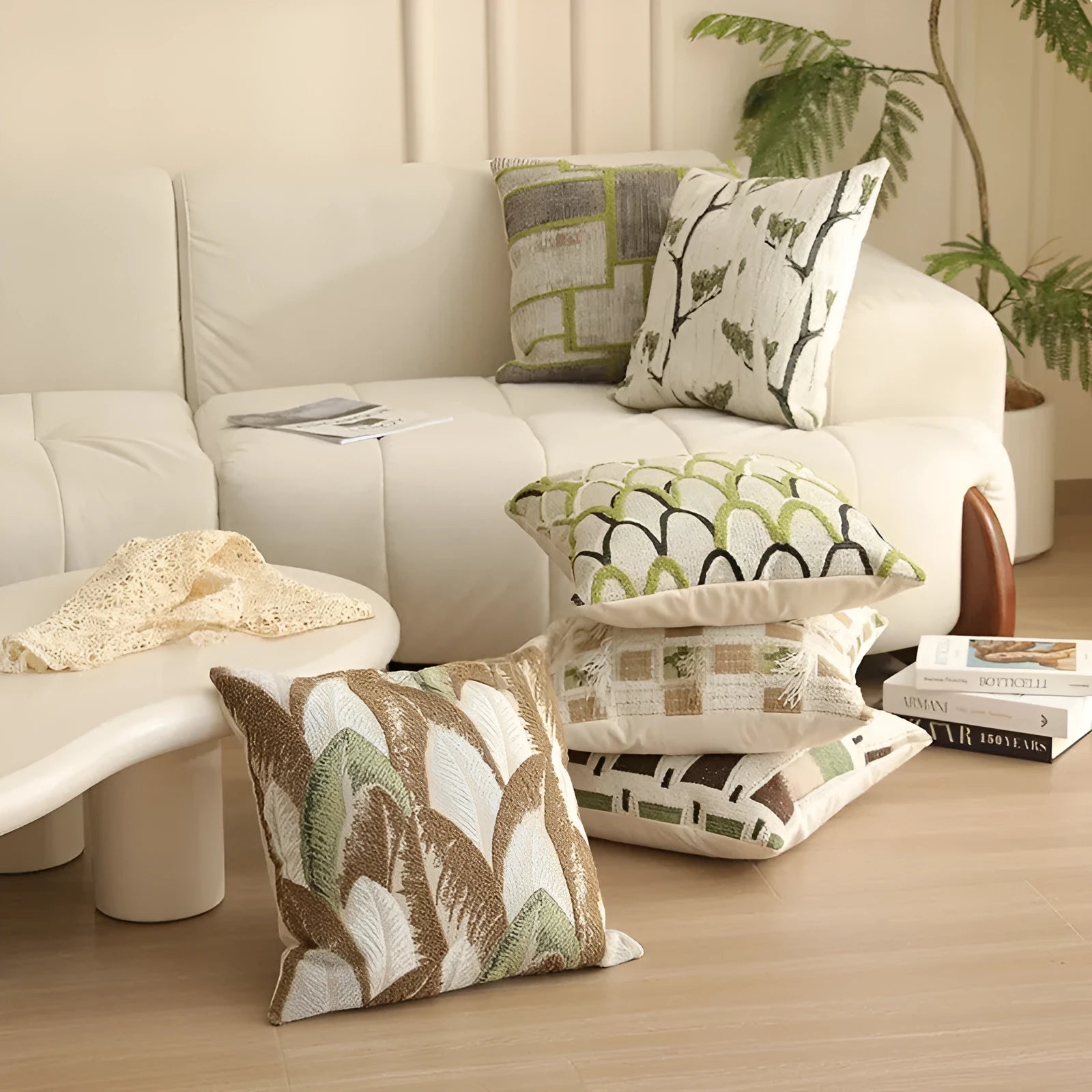 45x45cm jacquard woven cushion cover with a retro floral and plant pattern in a choice of eight colours.
