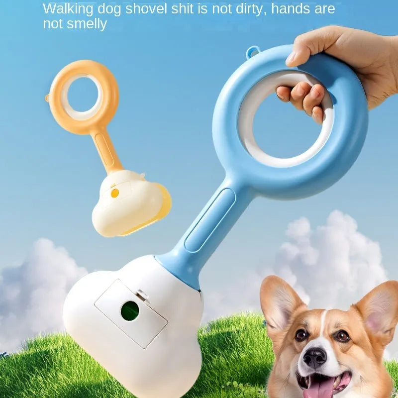 Blue cloud shape jaw dog pooper scooper on a lawn