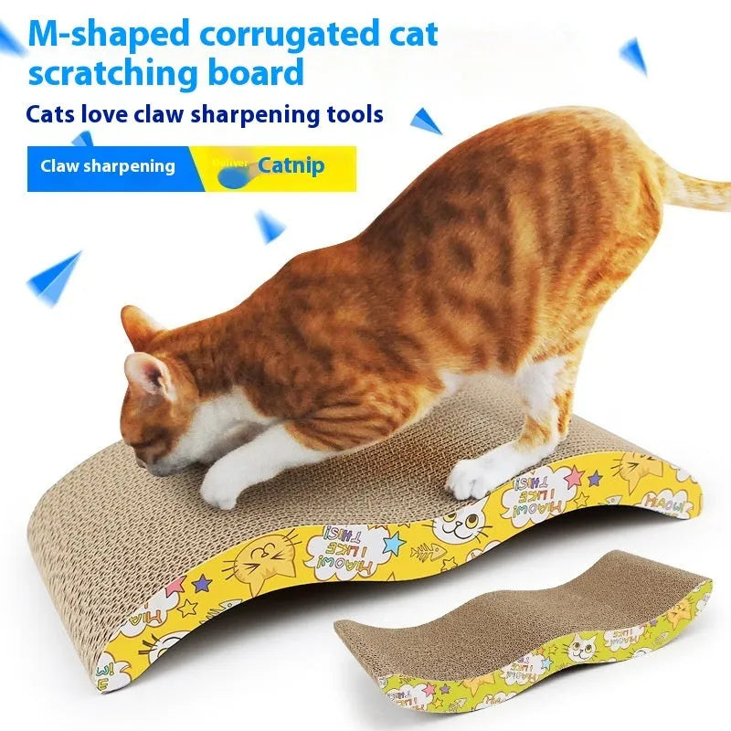 Corrugated paper cat scratch board showing multiple style options including bone-type and M-type designs