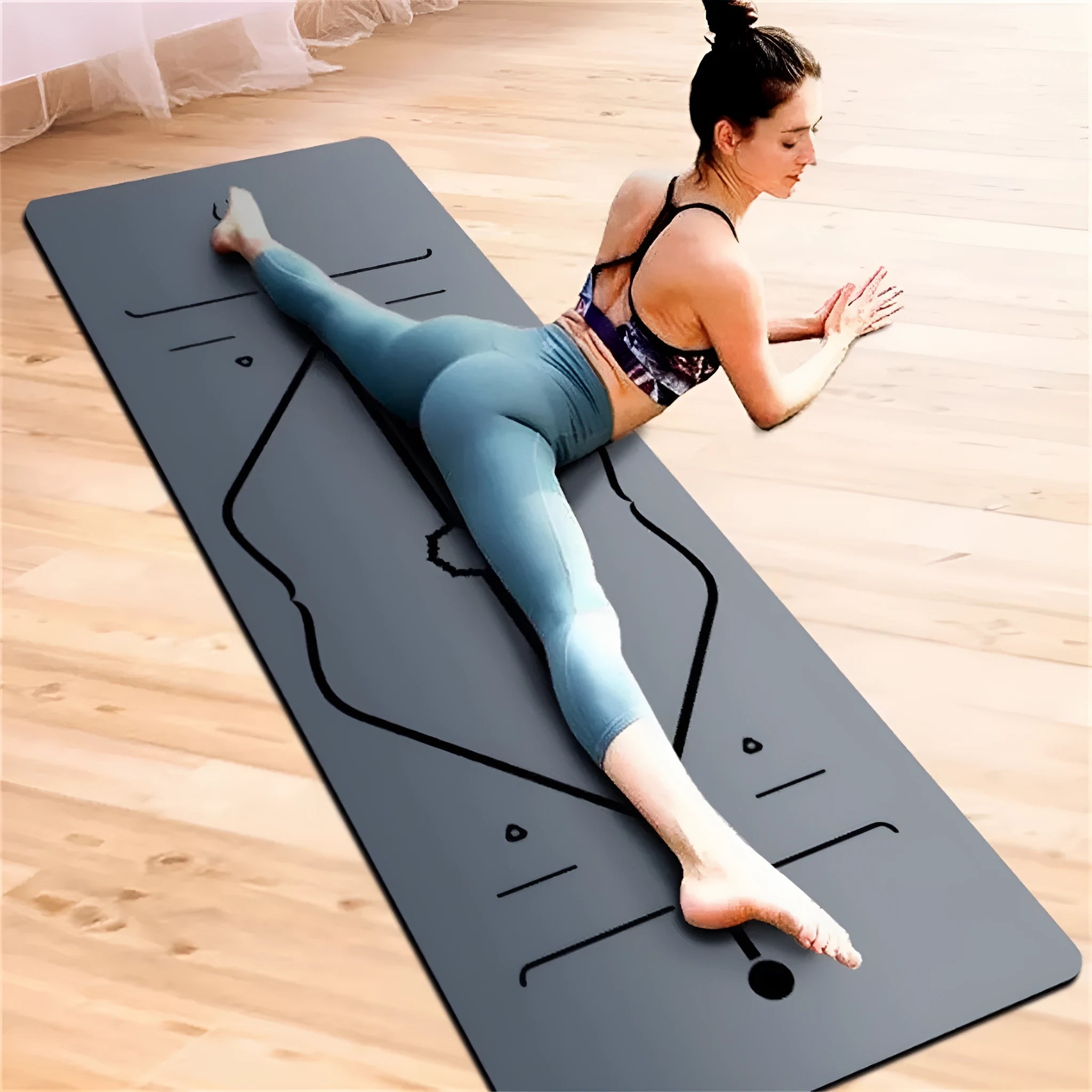 Gray natural rubber yoga mat 5mm thick with suede surface 183x66cm