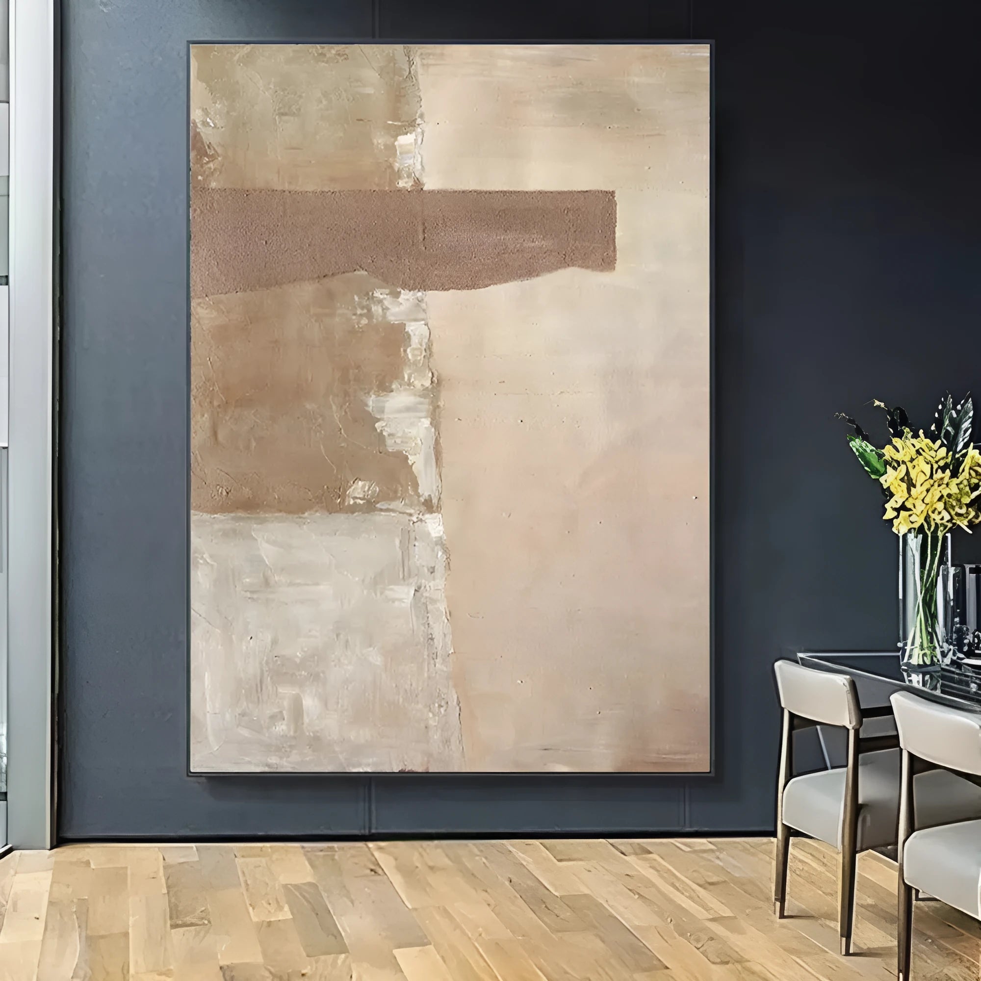 Large abstract hand-painted oil painting brown texture medieval style canvas wall art for living room