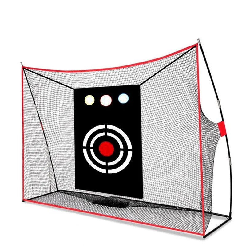 Golf swing wedge training net kit with 3-hole cross net and 30x60 cm straw mat