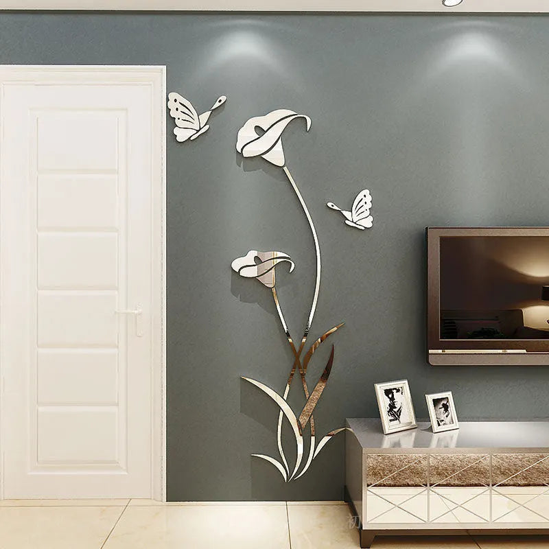 3D lily acrylic wall sticker in pink colour showing dimensional floral design