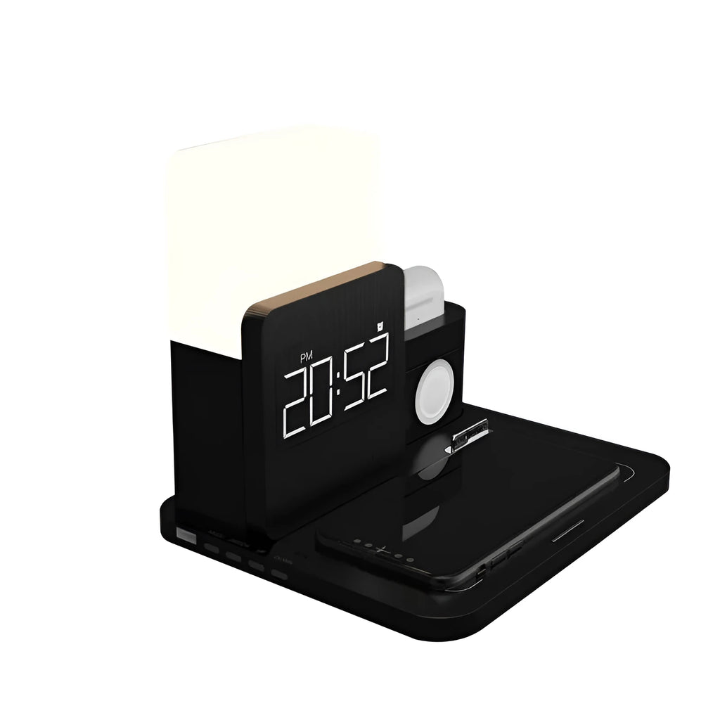 3-in-1 multi-function Qi wireless charging stand in dark green, light green, or black colour options.
