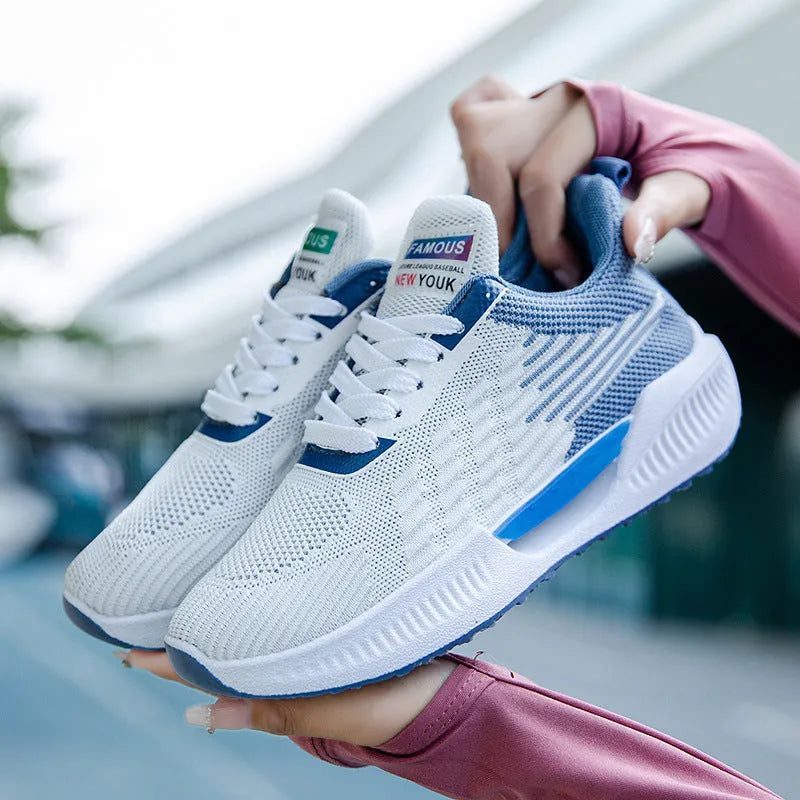 Men's blue casual mesh shoes with cloth upper and round toe design for leisure activities