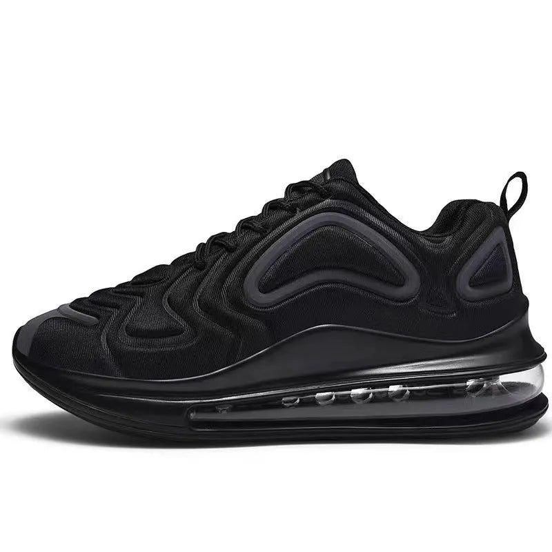 Men's black lace-up sneakers with thick sole and round toe for outdoor sports