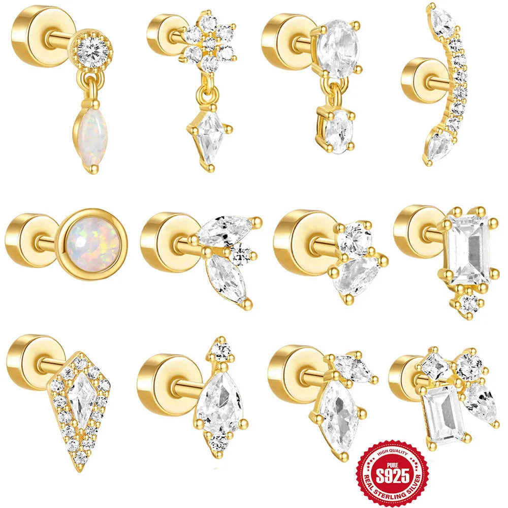 S925 sterling silver flat column ear bone stud in a gold electroplated finish.