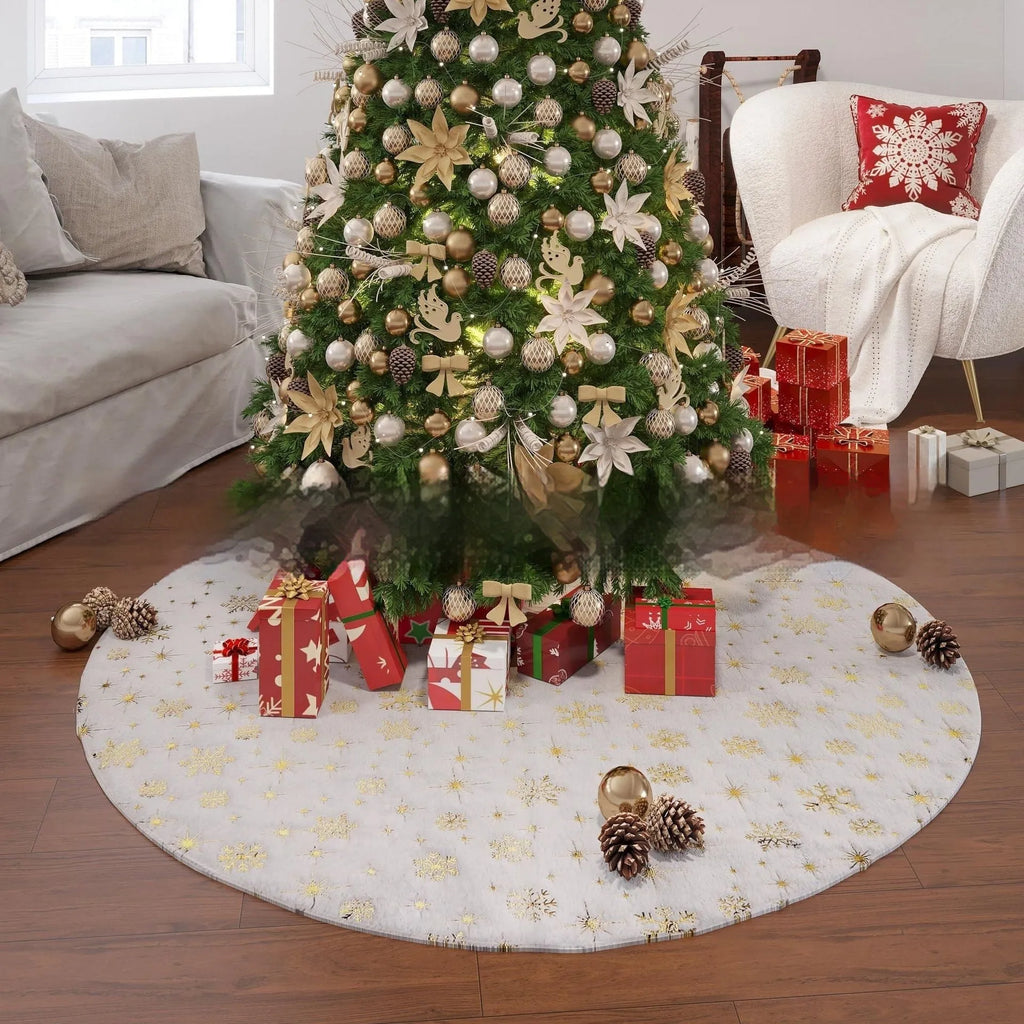 Plush Christmas tree decorative doormat in snowflake star style, shown in a group set.