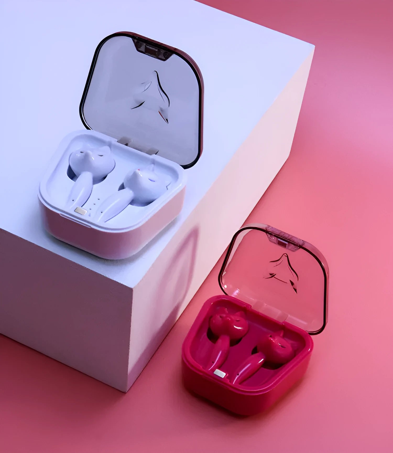 Cartoon fox Bluetooth wireless headset in red with double stereo earbuds