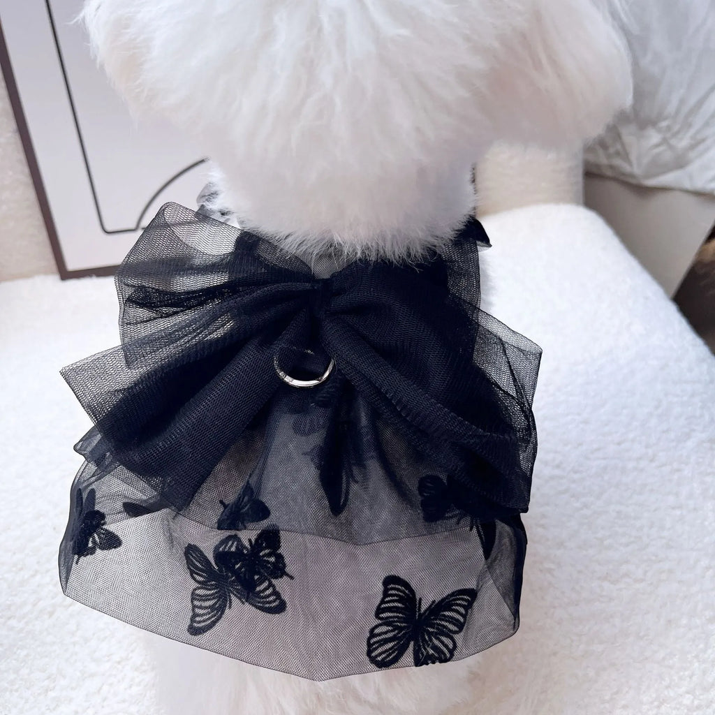 Black tulle princess skirt for small dog or cat costume wear on mannequin